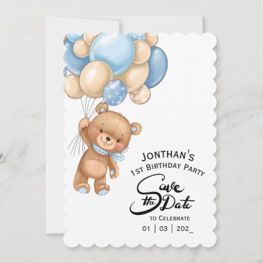 Blue Boy Bear Geburtstag Einladung (Vorderseite)