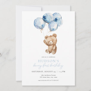 Blue Boy Beary Einladung zum ersten Geburtstag