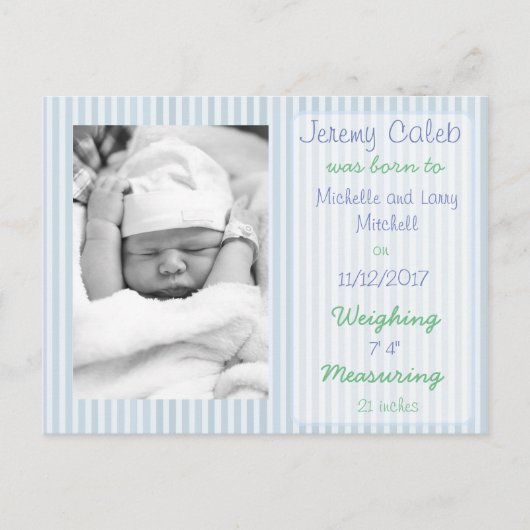 Blue Boy Birth Announction Postcard Ankündigungspostkarte (Vorderseite)