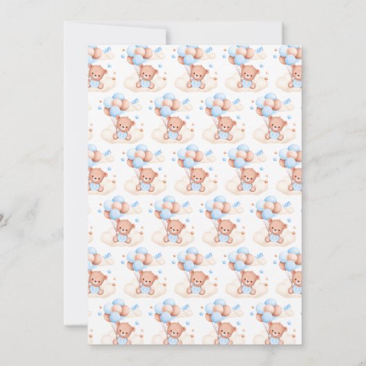 Blue Boy Boho Bear Baby Dusche Einladung (Rückseite)