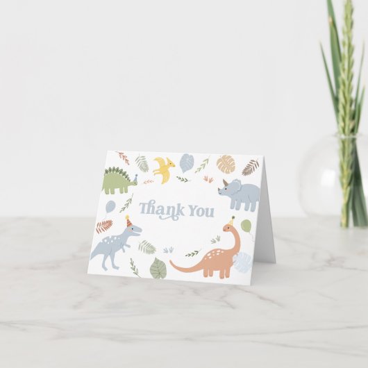 Blue Boy Boho Dinosaur Geburtstag Dankeskarte (Vorderseite)