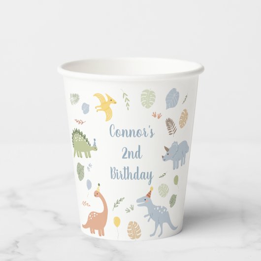 Blue Boy Boho Dinosaur Geburtstag Pappbecher (Rückseite)