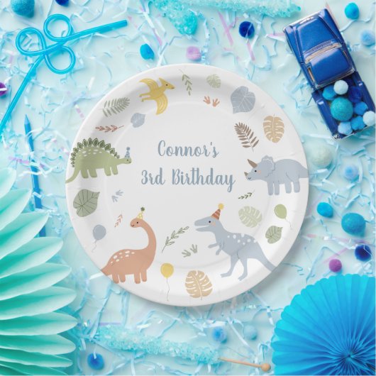Blue Boy Boho Dinosaur Geburtstag Pappteller (Party)