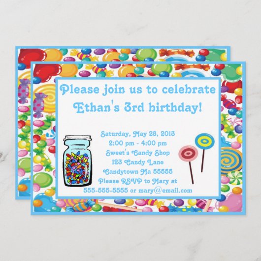 Blue Boy Candy Shop Einladung (Vorne/Hinten)
