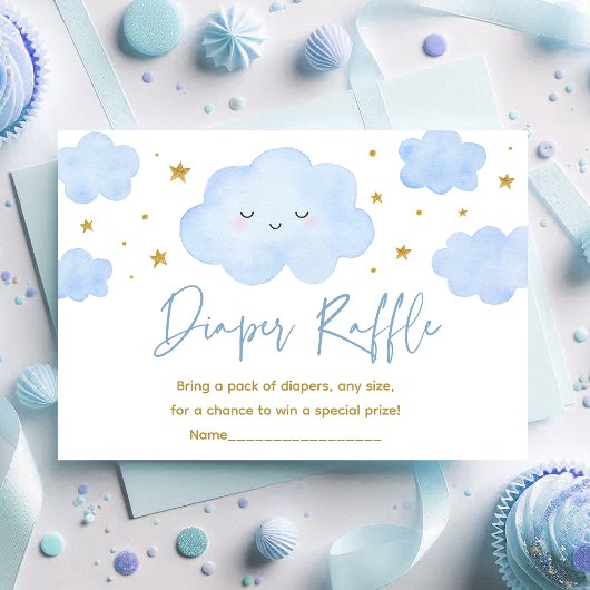 Blue Boy Cloud Stars Baby Sprinkle Diaper Raffel Begleitkarte