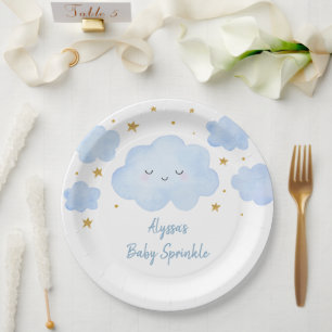 Blue Boy Cloud Stars Baby Sprinkle Pappteller