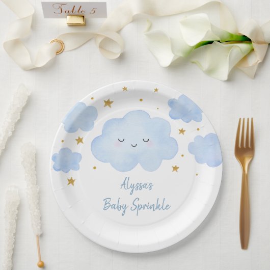 Blue Boy Cloud Stars Baby Sprinkle Pappteller (Hochzeit)