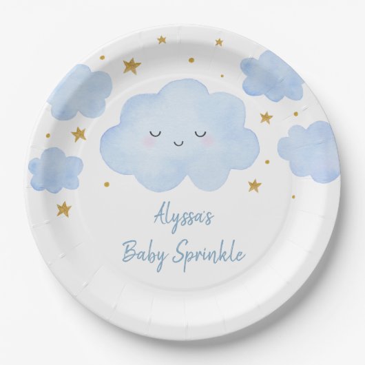Blue Boy Cloud Stars Baby Sprinkle Pappteller (Vorderseite)