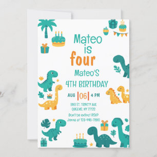 Blue Boy Dinosaur 4. Geburtstag Einladung