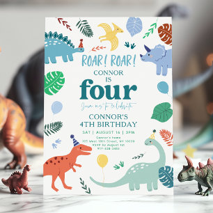 Blue Boy Dinosaur Boho 4. Geburtstag Einladung