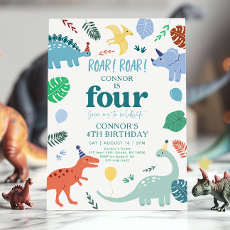 Blue Boy Dinosaur Boho 4. Geburtstag Einladung