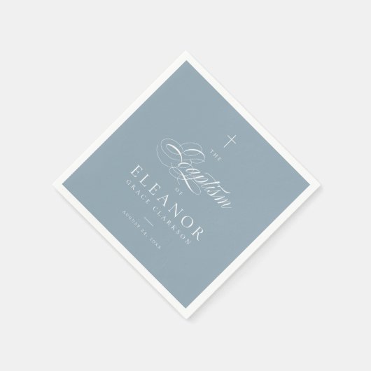 Blue Boy Elegant Cross Script Kalligraphie Taufe Serviette (Ecke)