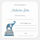 Blue Boy Elephant auf Buchbuchplatte Quadratischer Aufkleber (Vorderseite)