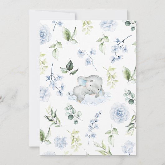 Blue Boy Elephant Baby Dusche Einladung (Rückseite)