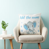 Blue Boy Elephant mit Name Stars Throw Kissen (Stuhl )