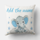 Blue Boy Elephant mit Name Stars Throw Kissen (Rückseite)