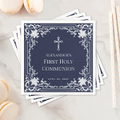 Blue Boy First Communion Elegante Imitate Silver Serviette