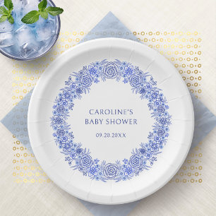 Blue Boy Floral Baby Dusche Pappteller