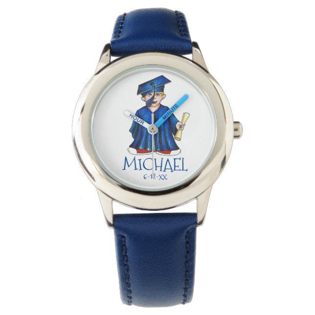 Blue Boy Graduate Child Personalisierter Abschluss Armbanduhr (Vorderseite)