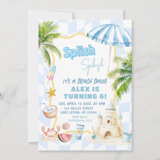 Blue Boy Groovy Beach Party Birthday Bash Einladung (Vorderseite)