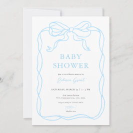 Blue Boy Hand Drawn Bow Baby Dusche Einladung