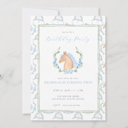 Blue Boy Horse Kentucky Derby Birthday Einladung (Vorderseite)