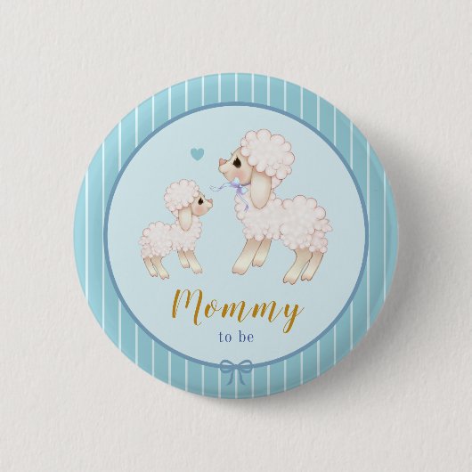 Blue Boy Lamb Baby Dusche Mommy auf Knopf Button (Vorderseite)