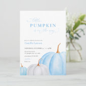 Blue Boy Little Pumpkin Baby Dusche Einladung (Stehend Vorderseite)