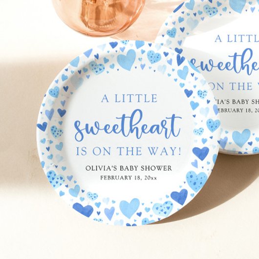 Blue Boy Little Sweetheart Valentine Baby Dusche Pappteller