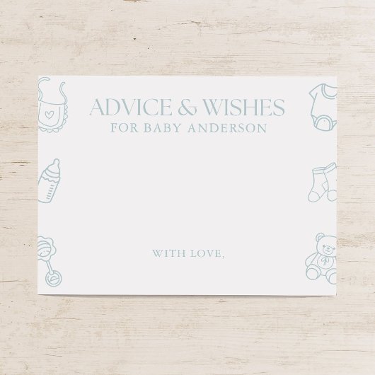 Blue Boy Minimal Baby Shower Advice and Wishes Begleitkarte