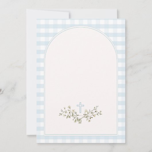 Blue Boy Moderne Wildblumen Christening Gingham Einladung (Rückseite)