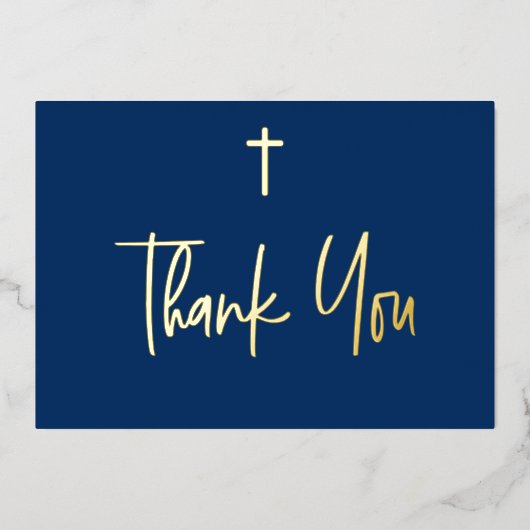 Blue Boy Name Erste Kommune Danke Gold Cross Folieneinladung (Vorderseite)