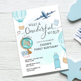Blue Boy ONEderful World First Birthday Einladung
