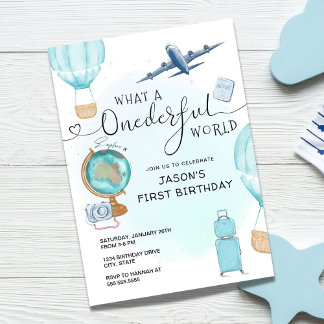 Blue Boy ONEderful World First Birthday Einladung