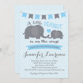 Blue Boy Peanut Elephant Baby Dusche Einladung (Vorne/Hinten)