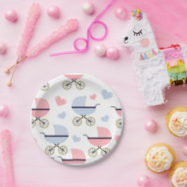 Blue Boy Pink Girl Baby Buggyen Paper Plate Party Pappteller