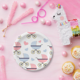 Blue Boy Pink Girl Baby Buggyen Paper Plate Party Pappteller
