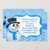 Blue Boy Snowman Birthday Einladung (Vorne/Hinten)