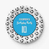 Blue Boy Soccer Birthday Party Pappteller (Vorderseite)