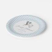 Blue Boy Stork Baby Shower Gingham Paper Teller (Schrägansicht)