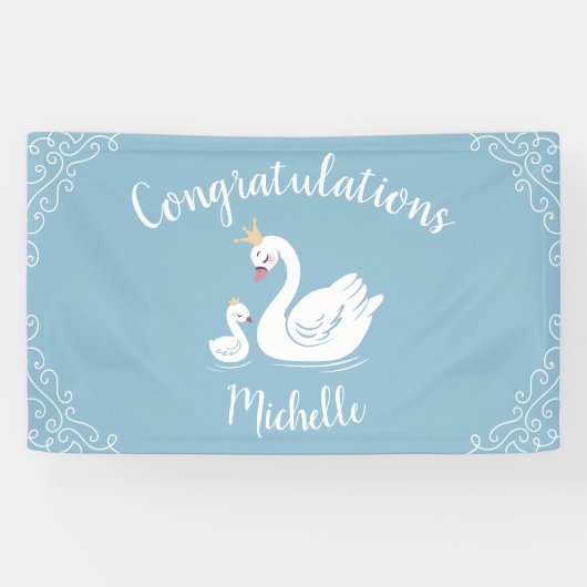 Blue Boy Swan Baby Dusche Banner (Horizontal)