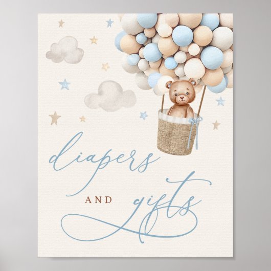 Blue Boy Teddy Bear Baby Duschdiapers & Geschenk Poster (Vorne)