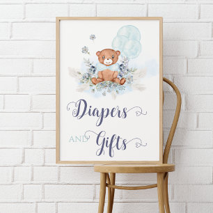 Blue Boy Teddy Bear Baby Duschdiapers & Geschenk Poster