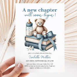 Blue Boy Teddy Bear Baby Dusche Neues Kapitel begi Einladung