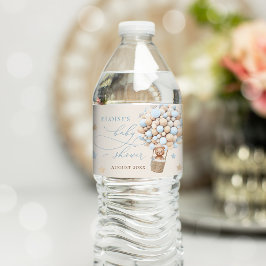 Blue Boy Teddy Bear Balloon Babydusche Wasserflaschenetikett