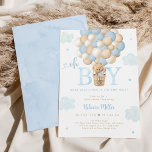 Blue Boy Teddy Bear Hot Air Ballon Babydusche Einladung<br><div class="desc">Dieses Design ist mit einem hübschen Bären mit Ballons und Aquarellwolken ausgestattet.</div>