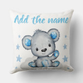 Blue Boy Teddy Bear mit Name Stars Throw Kissen (Rückseite)