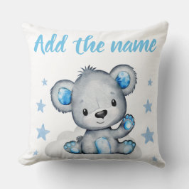Blue Boy Teddy Bear mit Name Stars Throw Kissen