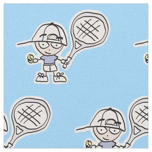 Blue Boy Tennis Player Cartoon Stoff für Kinder (Nahaufnahme)
