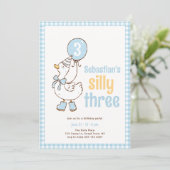 Blue Boy Three Silly Goose 3. Geburtstag Einladung (Stehend Vorderseite)